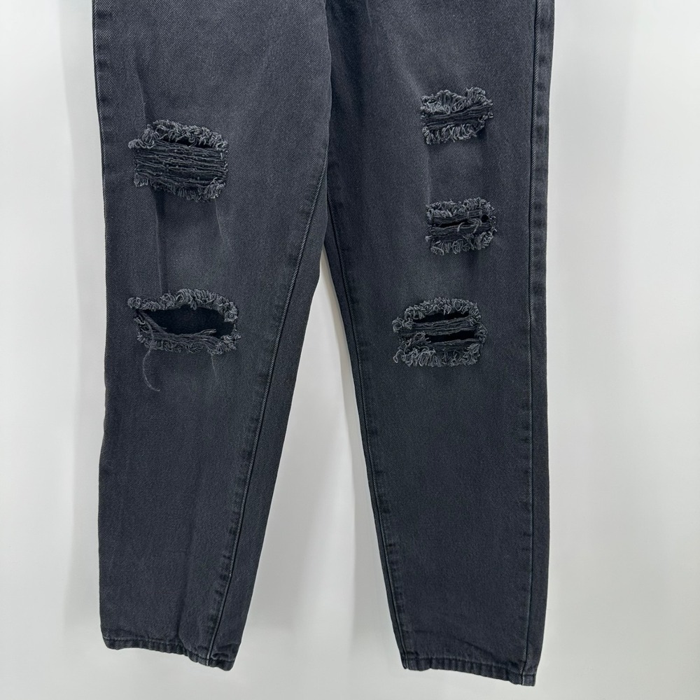RSQ 90's Jeans Girls 10 Black Denim Cotton Distressed Ripped High Rise Tapered - Picture 2 of 9